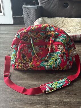 Vera Bradley Pink Quilted Floral Travel Duffel with Turquoise Accents
